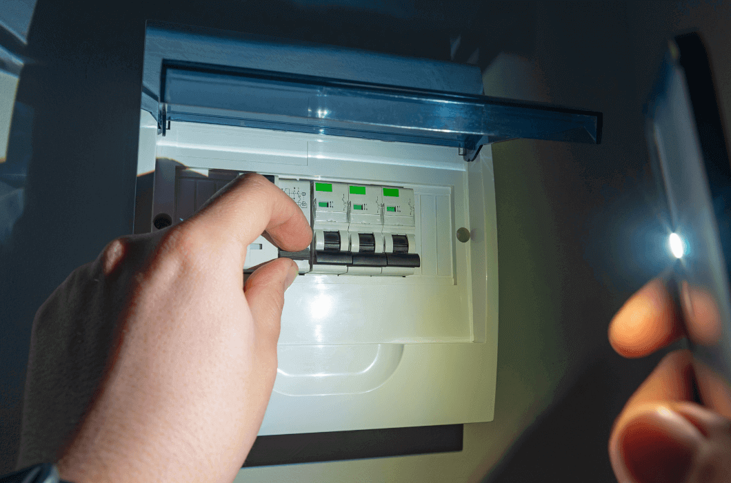 Blackout Concept. Investigate a Home Fuse Box