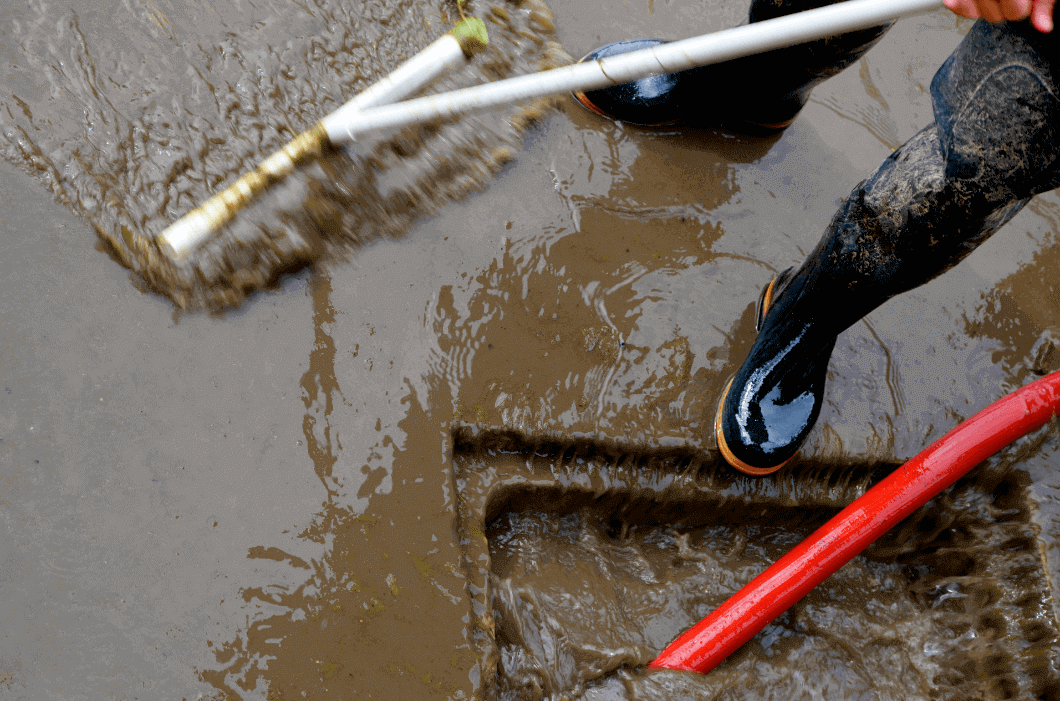 Storm sewer flood dirty water cleanup